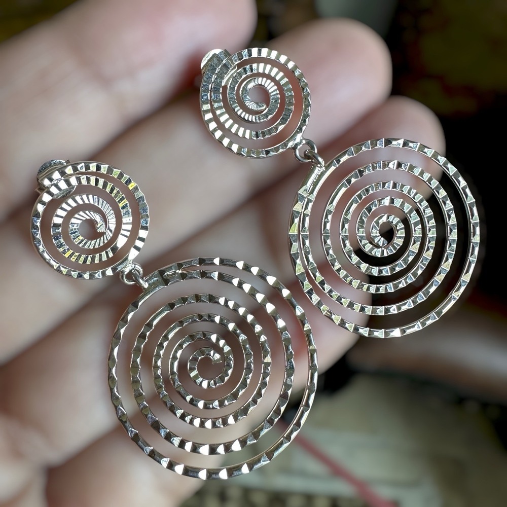 Chateau D'Argent Double‎ Spiral Stud Earrings 1.75 Inch Modernist Sterling 7.8g